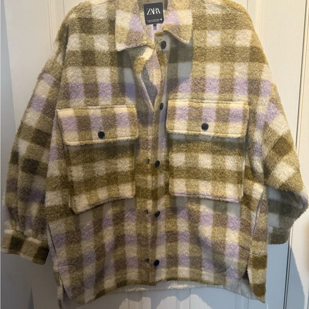 Zara Shirt Jacket Womens S-M Oversized Relaxed Shacket Over Shirt Outdoor Coat